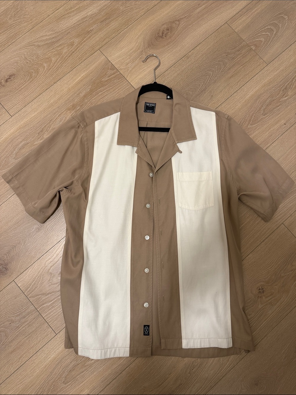 Todd Snyder Havana Cream and Khaki Bowling Button-Down Short Sleeve Shirt